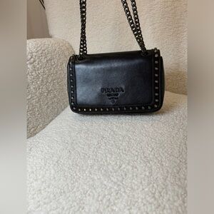 Prada Black Leather Calfskin Studded Crossbody/Shoulder Bag
